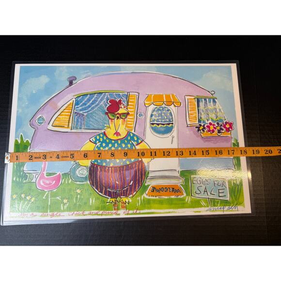 Conrad Bell Chicks at the Trailer Park Placemats Set of 4 Vtg Hen Tiny Home Life - Picture 8 of 10